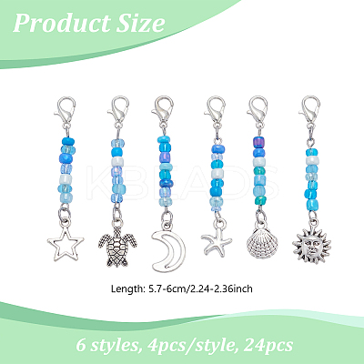 24Pcs 6 Styles Alloy Pendant Decorations HJEW-NB00197-1