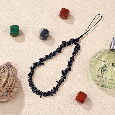 Natural Obsidian Chips Cell Phone Lanyard Wrist Strap HJEW-SW00018-04-1