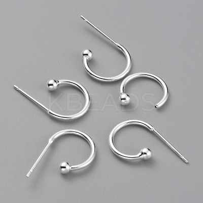 Brass C-shaped Hoop Circle Ball Stud Earrings KK-O131-07S-1