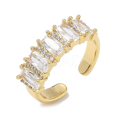 Brass Micro Pave Cubic Zirconia Cuff Open Rings for Women RJEW-L343-16G-04-1