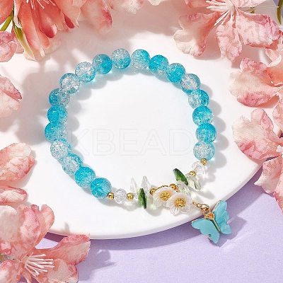 Glass Round Beaded Stretch Bracelet BJEW-JB09811-01-1