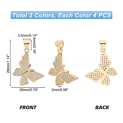 8Pcs 2 Colors Brass Micro Pave Clear Cubic Zirconia Pendants ZIRC-FH0001-28-1