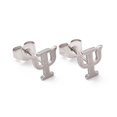 Non-Tarnish 304 Stainless Steel Greek Letter Psi Stud Earrings LS-EJEW-G318-04P-1