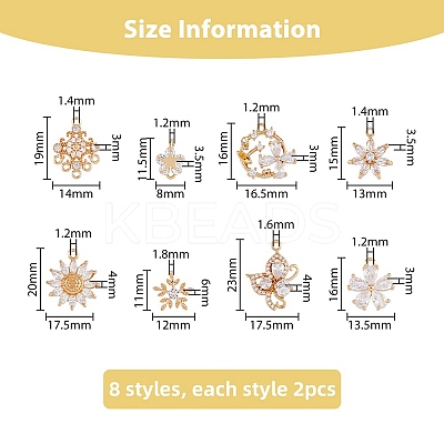 16Pcs 8 Styles Brass Micro Pave Cubic Zirconia Pendants KK-DC0002-83-1