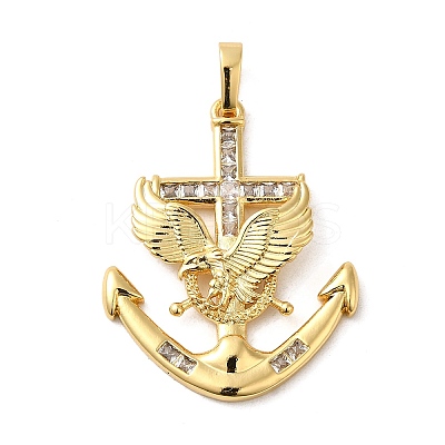 Rack Plating Brass Micro Pave Cubic Zirconia Pendants KK-P241-28G-1