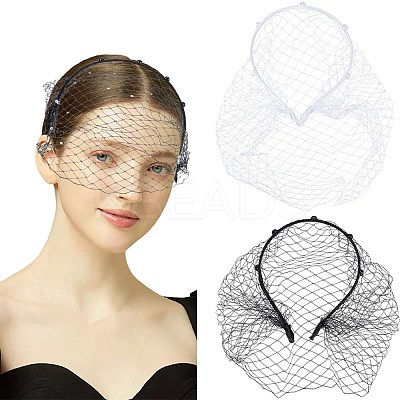2Pcs 2 Colors Bridal Pearl Mesh Veil Cloth Hair Bands MRMJ-GF0001-50B-1