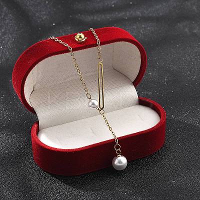 Ion Plating(IP) 304 Stainless Steel & White Plastic Pearl Round & Oval Pendant Necklaces for Women NJEW-P320-17G-1