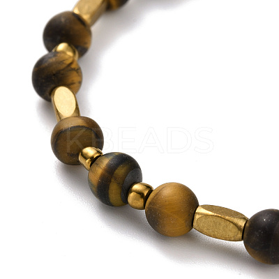 5Pcs 5 Style Natural Frosted Tiger Eye & Synthetic Hematite & Glass Sead Beads Stretch Bracelets Set BJEW-JB07670-01-1