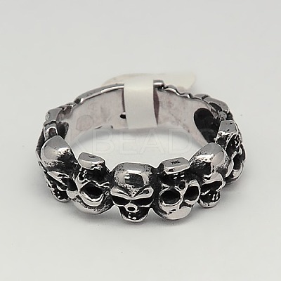 Personalized Retro Men's Halloween Jewelry 304 Stainless Steel Skull Rings RJEW-F006-334-1