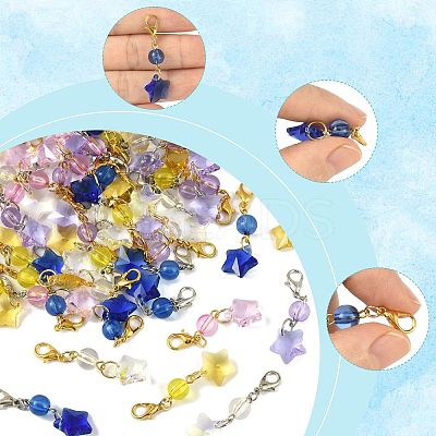 50Pcs Glass & Acrylic Star Pendant Decorations HJEW-FS00046-1
