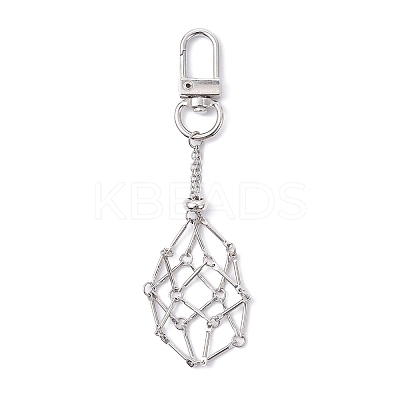 Brass Macrame Pouch Empty Stone Holder Pendant Decoration HJEW-JM01682-02-1