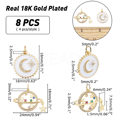 8Pcs 2 Style Brass Micro Pave Cubic Zirconia Pendants ZIRC-AR0001-14-1