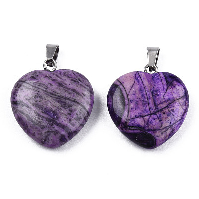Natural Map Stone Pendants G-N0325-18E-1