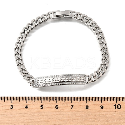 Brass Micro Pave Clear Cubic Zirconia Rectangle Link Bracelets BJEW-F498-01B-P-1