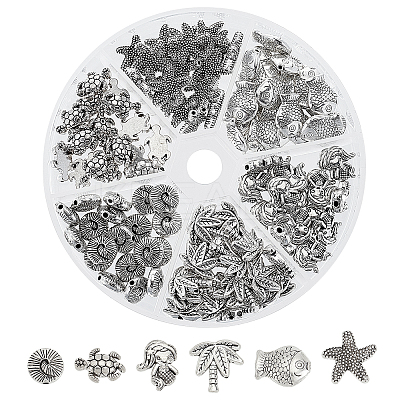 Ocean Theme 120Pcs 6 Style Tibetan Style Alloy Beads FIND-CA0003-06-1