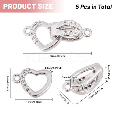 5 Sets Brass Micro Pave Clear Cubic Zirconia Fold Over Clasps KK-CA0002-67P-1