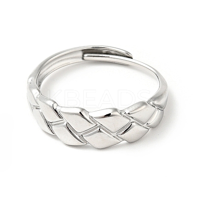 Non-Tarnish 304 Stainless Steel Textured Rhombus Adjustable Ring for Women RJEW-I085-05P-1