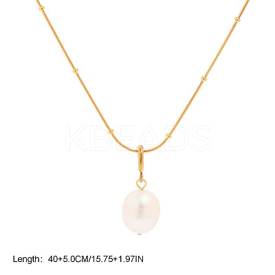Elegant Natural Freshwater Pearl Rice Pendant Necklaces with 304 Stainless Steel Chain for Women TC0594-10-1