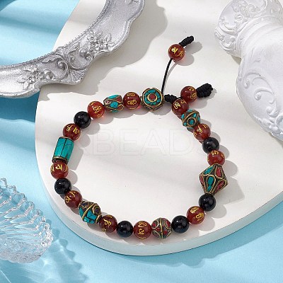 8mm Round Tibetan Style Natural Agate Braided Bead Bracelets BJEW-JB10410-1