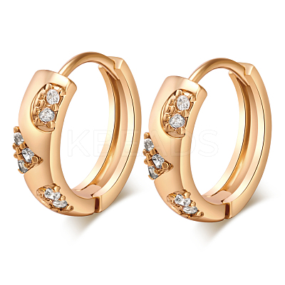Real 18K Gold Plated Ring Brass Rhinestone Huggie Hoop Earrings EJEW-EE0001-114-1