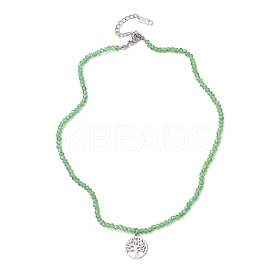 Stainless Steel Pendant Electroplate Glass Faceted Rondelle Beaded Necklaces NJEW-JN05530-1