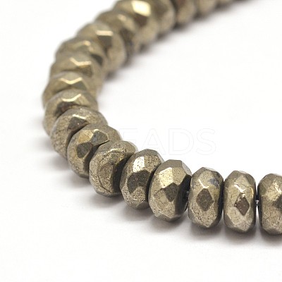 Faceted Rondelle Natural Pyrite Beads Strands G-I126-11-6x4mm-1