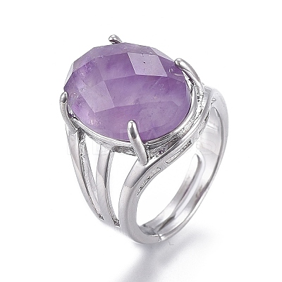 Adjustable Faceted Natural Amethyst Finger Rings RJEW-I068-B09-1-1