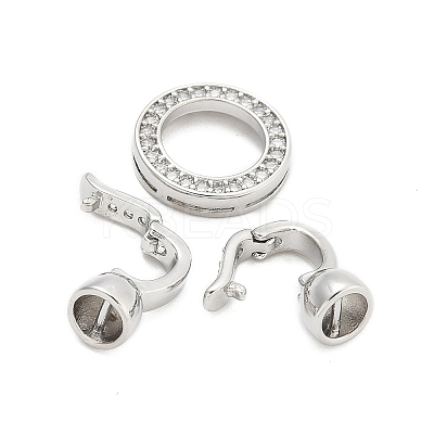 Brass Micro Pave Clear Cubic Zirconia Fold Over Clasps KK-U059-34P-1