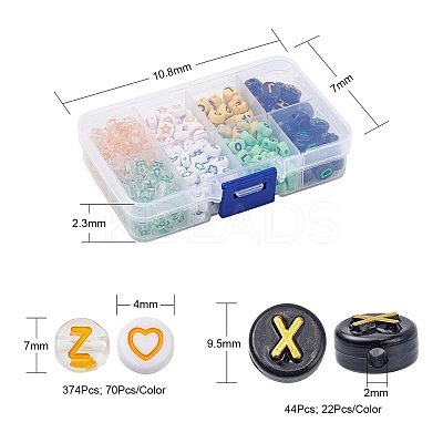 414Pcs 8 Style Heart & Flat Round Opaque/Transparent Acrylic Beads MACR-YW0001-46-1
