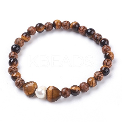 Natural Tiger Eye Stretch Bracelets BJEW-JB03747-03-1