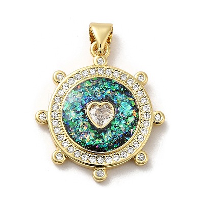 Rack Plating Brass Micro Pave Cubic Zirconia with Synthetic Opal Pendants KK-D088-35G-1