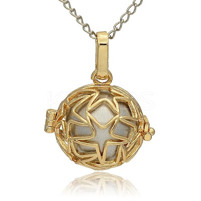 Golden Tone Brass Hollow Round Cage Pendants KK-J231-10G-1