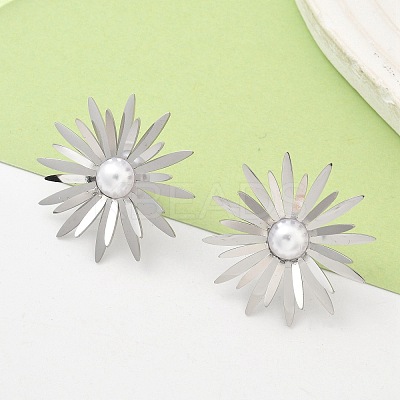 304 Stainless Steel ABS Imitation Pearl Stud Earrings EJEW-Z098-20P-1