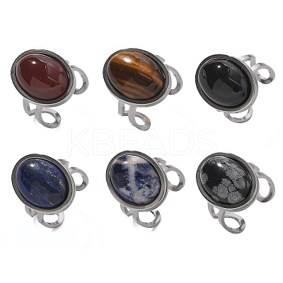 Oval Natural Gemstone Finger Rings RJEW-M062-02P-18-1
