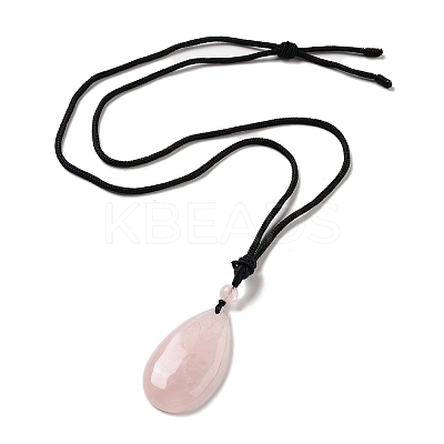 Natural Rose Quartz Pendant Necklace with Nylon Cord for Women NJEW-L464-A05-1