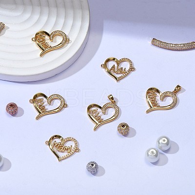 6Pcs 6 Style Brass Micro Pave Clear Cubic Zirconia Links ZIRC-SZ0001-50-1