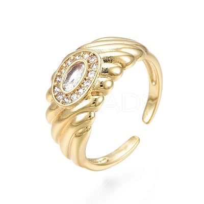 Cubic Zirconia Oval Chunky Open Cuff Ring for Women RJEW-N035-096C-1