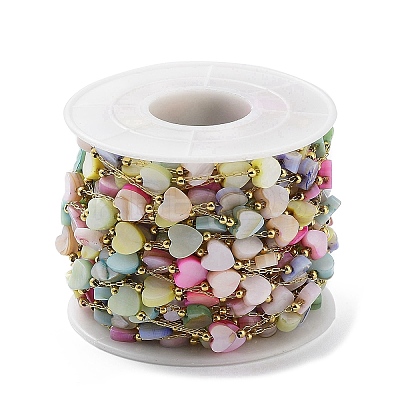 Colorful Natural Shell Heart & Brass Beaded Link Chains CHS-C008-04G-1