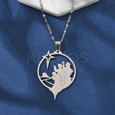 201 Stainless Steel Hollow Star with Prayer Pendant Necklaces for Ramadan & Eid Mubarak NJEW-D318-04P-1