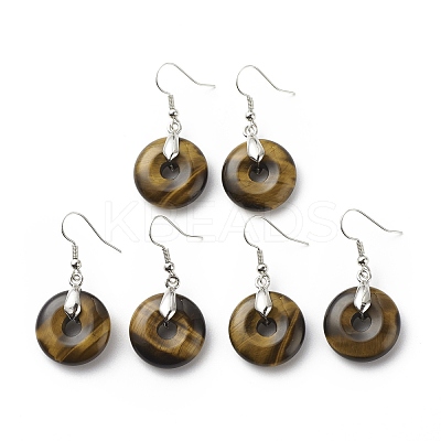 Natural Tiger Eye Donut Dangle Earrings EJEW-G300-01P-02-1