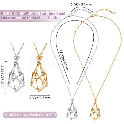 2Pcs 2 Styles 304 Stainless Steel Macrame Pouch Necklace Making for Gemstone Nuggets NJEW-BBC0001-22-1