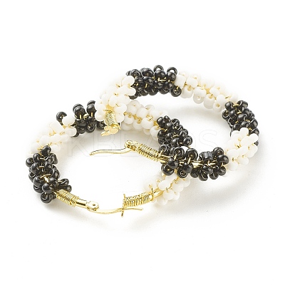 Porcelain Beaded Huggie Hoop Earrings for Women LS-EJEW-C003-01A-RS-1