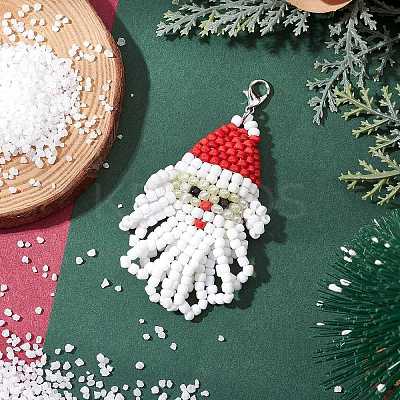 Christmas Santa Claus Glass Seed Beads Pendant Decorations HJEW-JM02353-1
