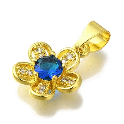 Flower Rack Plating Brass Micro Pave Cubic Zirconia Pendant KK-H485-01G-01-1