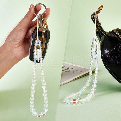 Round Synthetic Moonstone Beaded Mobile Straps HJEW-SW00042-01-1