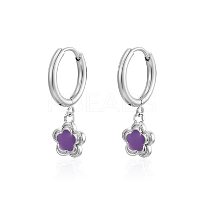 Non-Tarnish 304 Stainless Steel Flower Dangle Earrings for Women BI5693-2-1