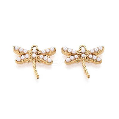 304 Stainless Steel and ABS Imitation Pearl Dragonfly Charms STAS-T072-66G-1