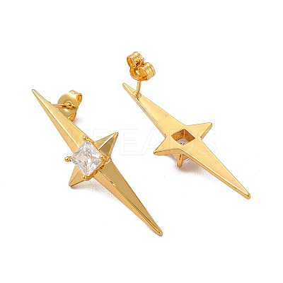 Clear Cubic Zirconia Star Stud Earrings EJEW-P221-21G-1