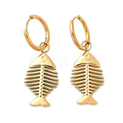 304 Stainless Steel Fish Hoop Earrings EJEW-K268-42G-1