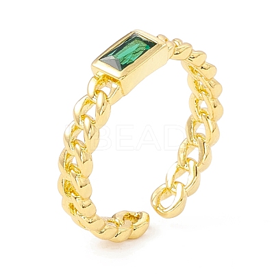 Cubic Zirconia Rectangle Open Cuff Ring RJEW-I083-02G-02-1